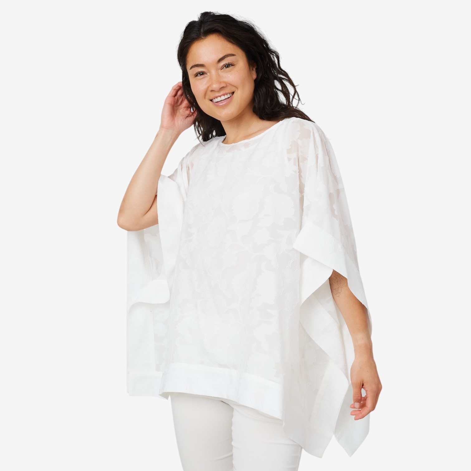 LEONARD♡トップスsize40 Nina Leonard Boatneck Jacquard Chiffon Kimono Top - TSC.ca
