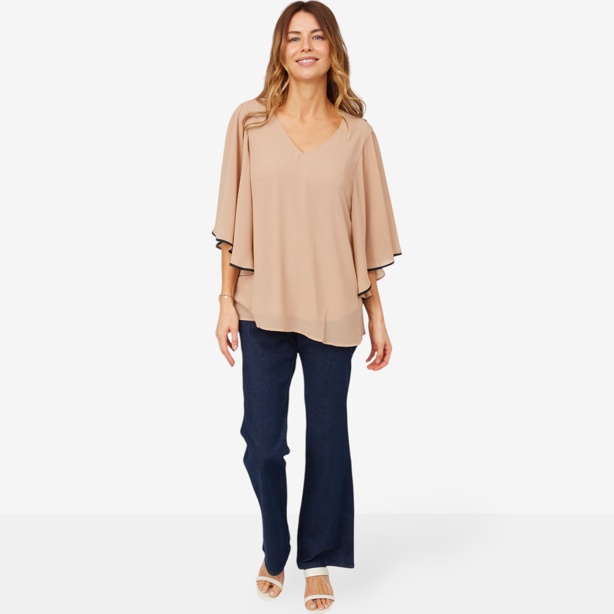 Hailey Lyn V-Neck Chiffon Dolman Sleeve Top - TSC.ca