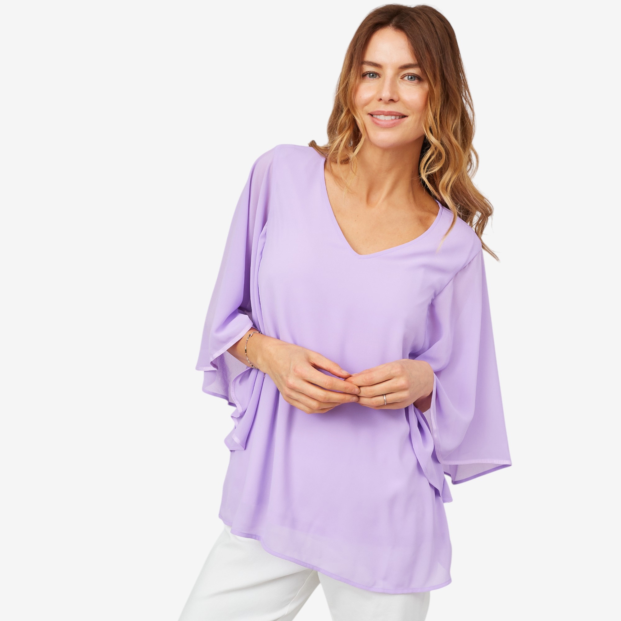 Hailey Lyn V-Neck Chiffon Dolman Sleeve Top - TSC.ca