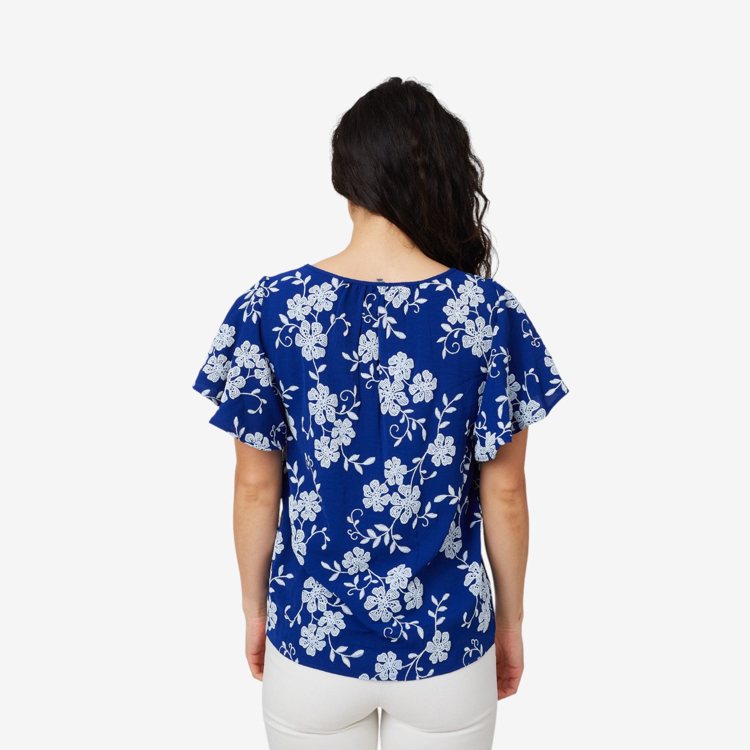 Nina Leonard Puff Print Linen Flutter Sleeve Top - TSC.ca