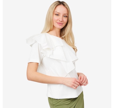 Product 204-482 / Price $69.99 , Badgley Mischka Bertie Top with Taffeta Draped Embellishment