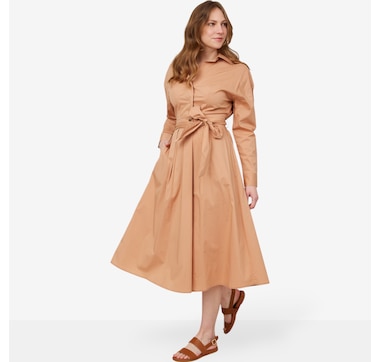 Product 204-486 / Price $109.88 , Badgley Mischka Laura Cotton Poplin Midi Full Skirt Shirtdress with Wrap Closure