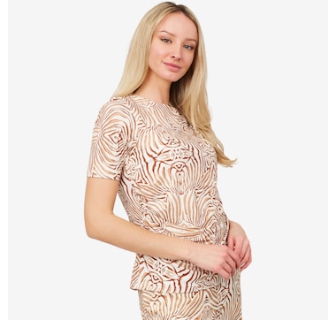 Product 204-490 / Price $80.00 , Badgley Mischka Gerry2 Printed Double Layer Top with Drape Shoulder