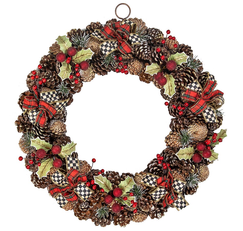 Image 205162.jpg, Product 205-162 / Price $129.88, MacKenzie-Childs Tartastic Pinecone Wreath from MacKenzie Childs on TSC.ca's Home & Garden department