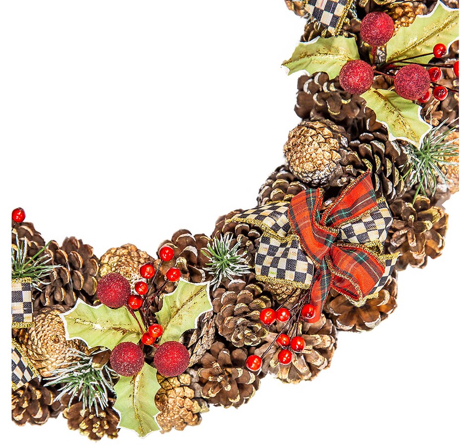Image 205162_ALTMORE1.jpg, Product 205-162 / Price $129.88, MacKenzie-Childs Tartastic Pinecone Wreath from MacKenzie Childs on TSC.ca's Home & Garden department