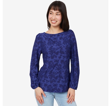 Diane Gilman Lantern Sleeve Boat Neck Blouse