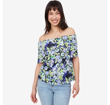 Diane Gilman Printed Off-Shoulder Knit Top