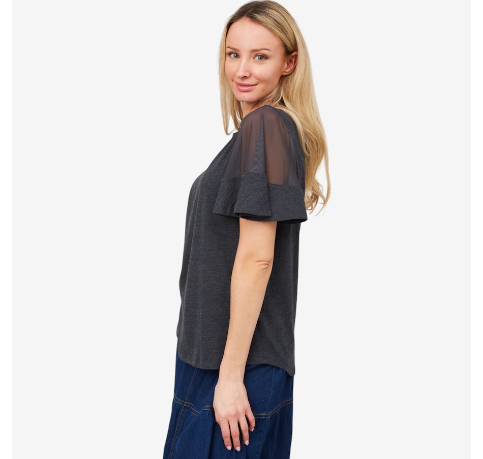 Image 206022_ALTMORE1.jpg, Product 206-022 / Price $21.33, Diane Gilman Sheer Flutter Sleeve Tee from DG2 by Diane Gilman on TSC.ca's Fashion department