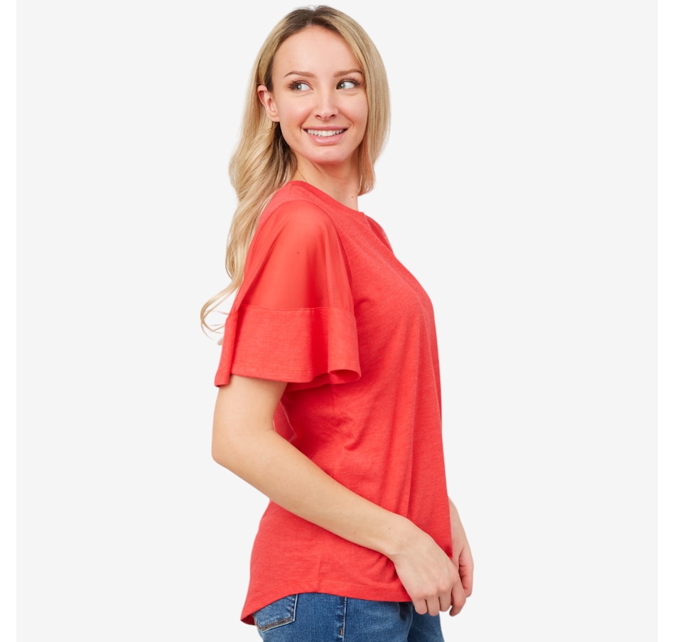 Image 206022_ALTMORE2.jpg, Product 206-022 / Price $21.33, Diane Gilman Sheer Flutter Sleeve Tee from DG2 by Diane Gilman on TSC.ca's Fashion department