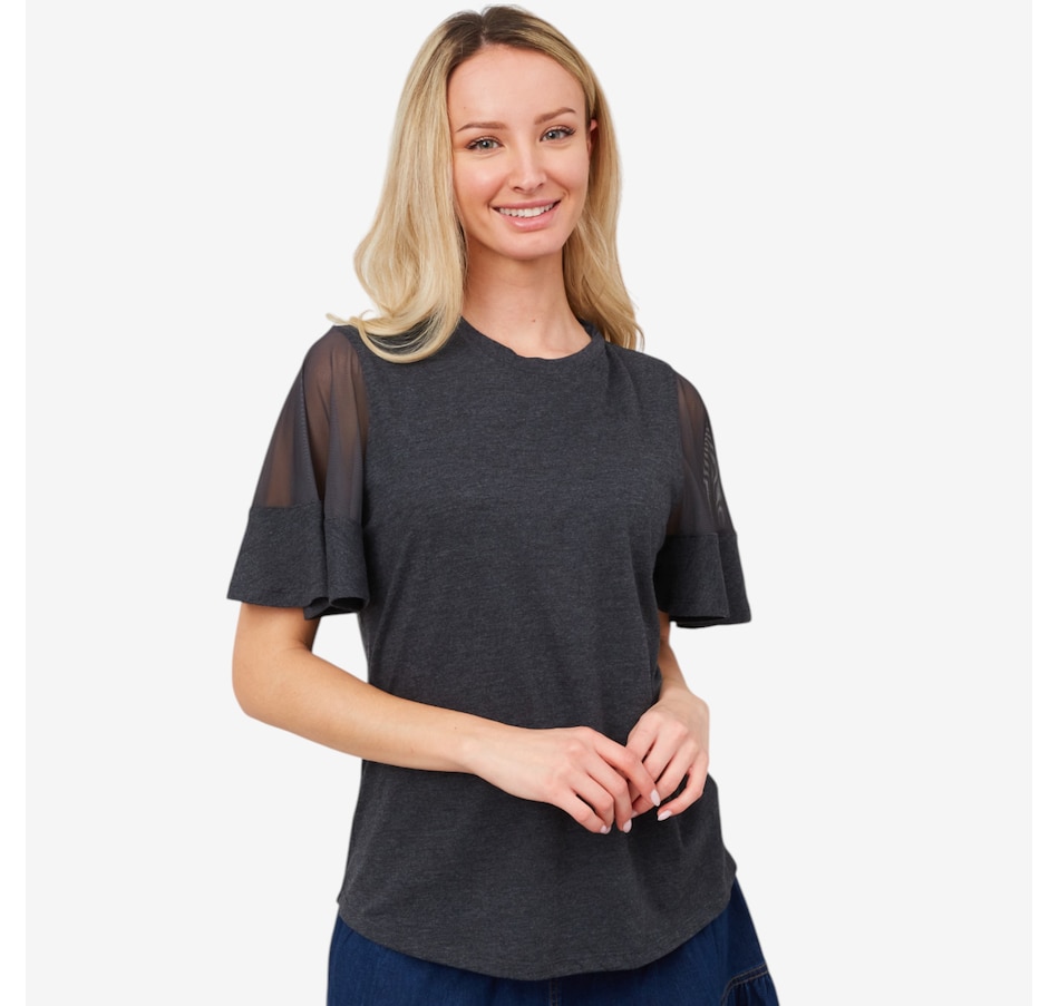 Image 206022_BLK.jpg, Product 206-022 / Price $21.33, Diane Gilman Sheer Flutter Sleeve Tee from DG2 by Diane Gilman on TSC.ca's Fashion department