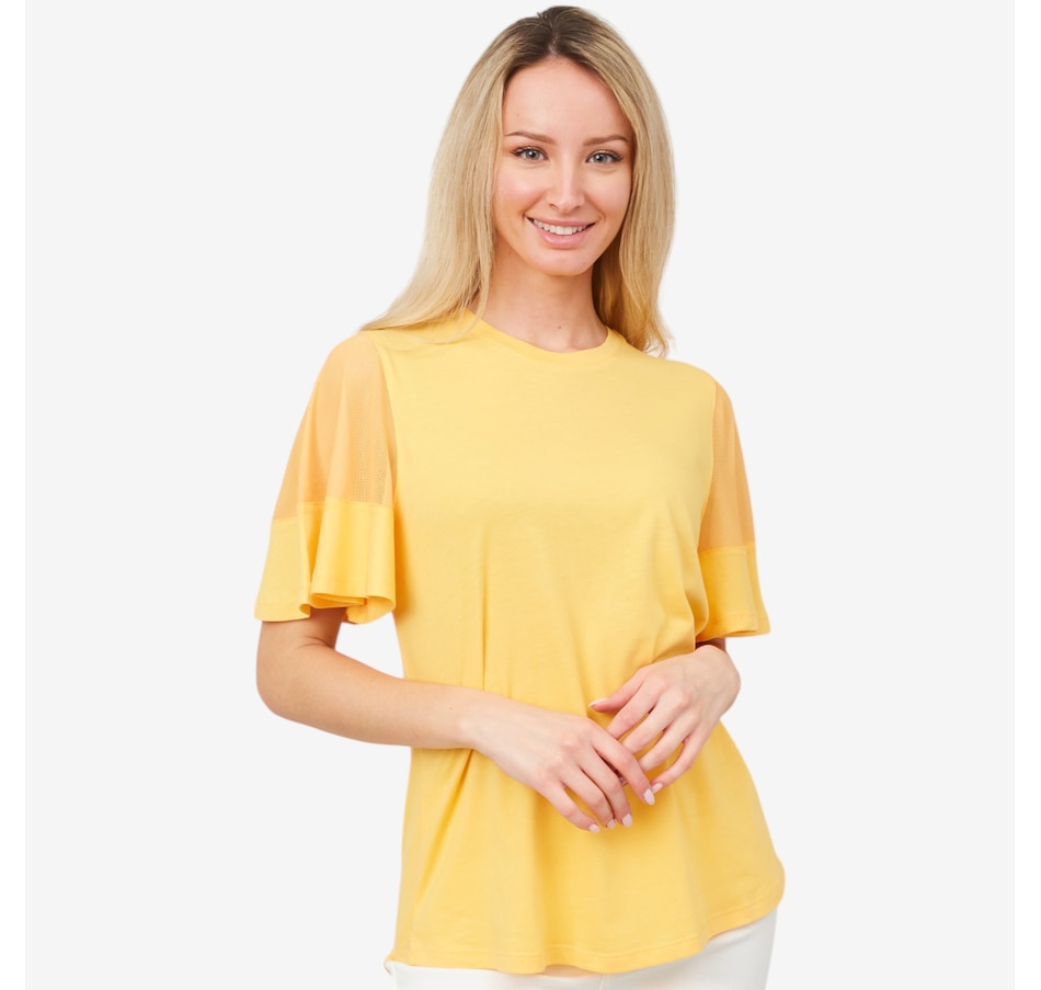 Image 206022_TANGO.jpg, Product 206-022 / Price $21.33, Diane Gilman Sheer Flutter Sleeve Tee from DG2 by Diane Gilman on TSC.ca's Fashion department