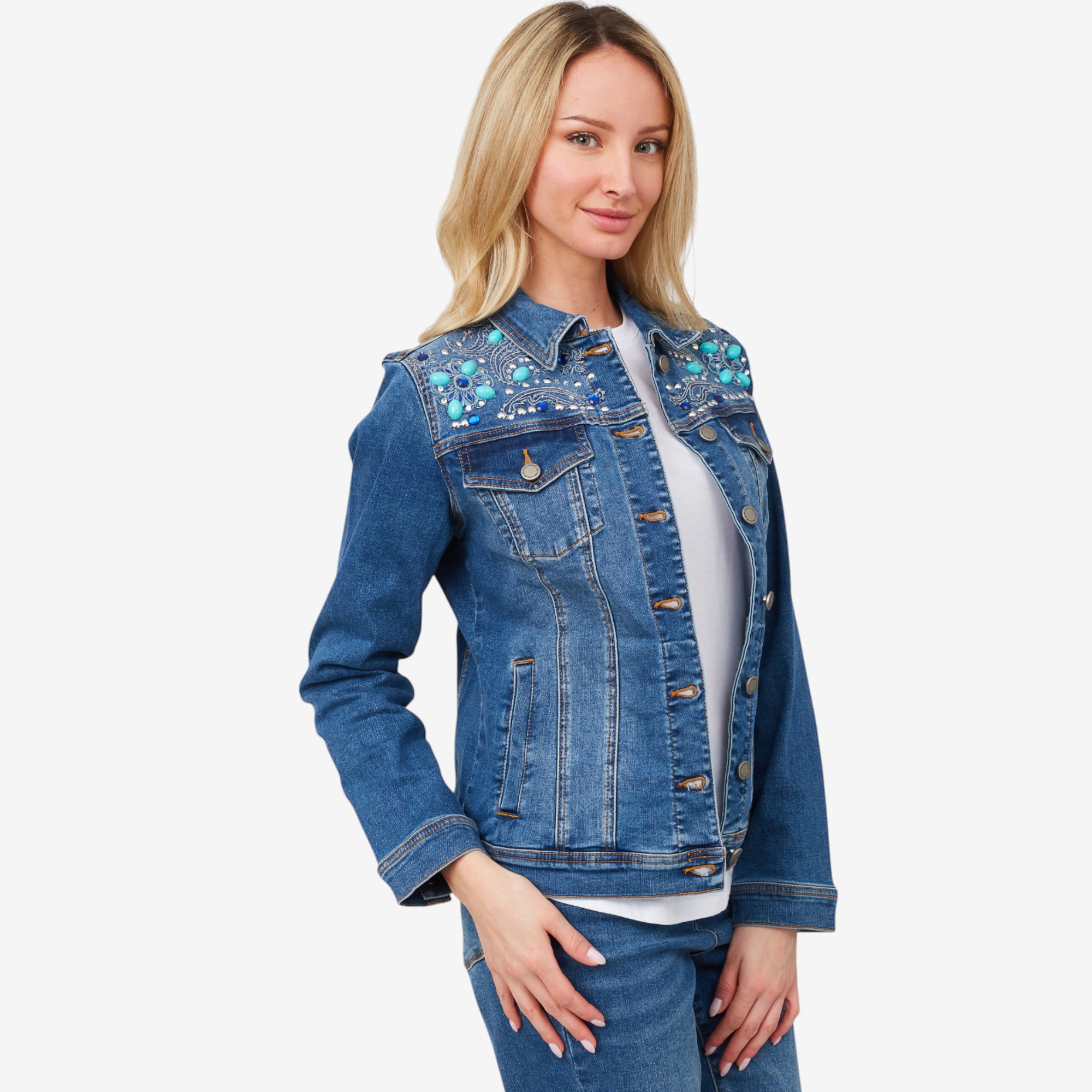 Diane Gilman New Classic Stretch Legacy Embellished Denim Jacket