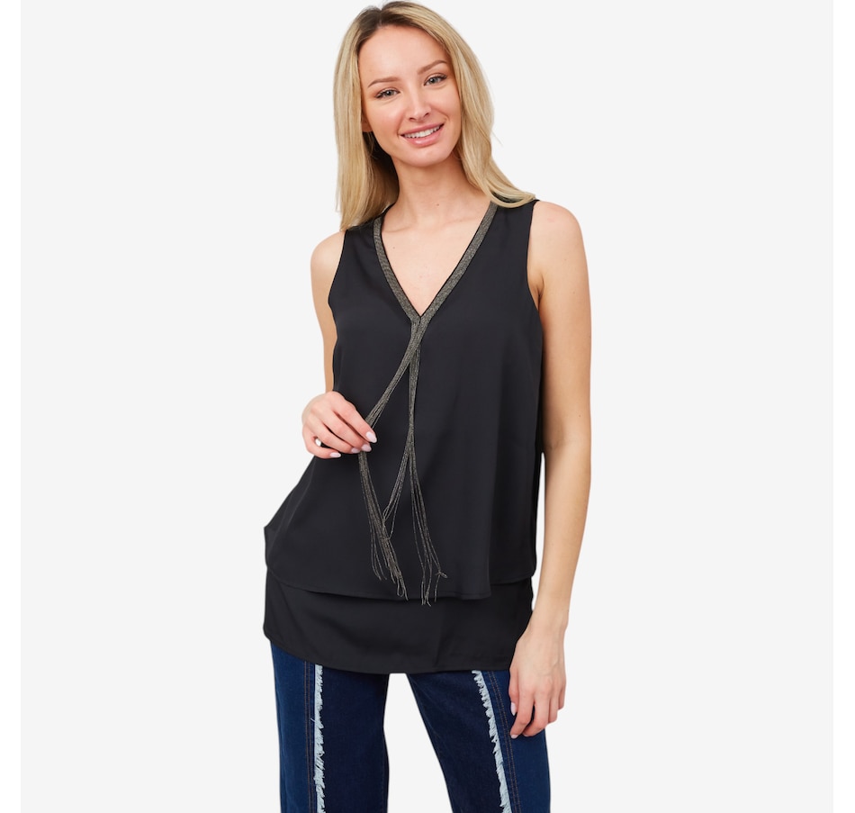 Image 206029_BLK.jpg, Product 206-029 / Price $24.33, Diane Gilman Micro Chain Embellished Easy Tank from DG2 by Diane Gilman on TSC.ca's Fashion department