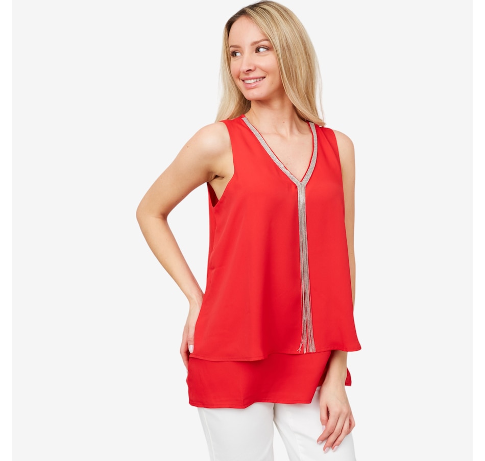 Image 206029_RED.jpg, Product 206-029 / Price $24.33, Diane Gilman Micro Chain Embellished Easy Tank from DG2 by Diane Gilman on TSC.ca's Fashion department