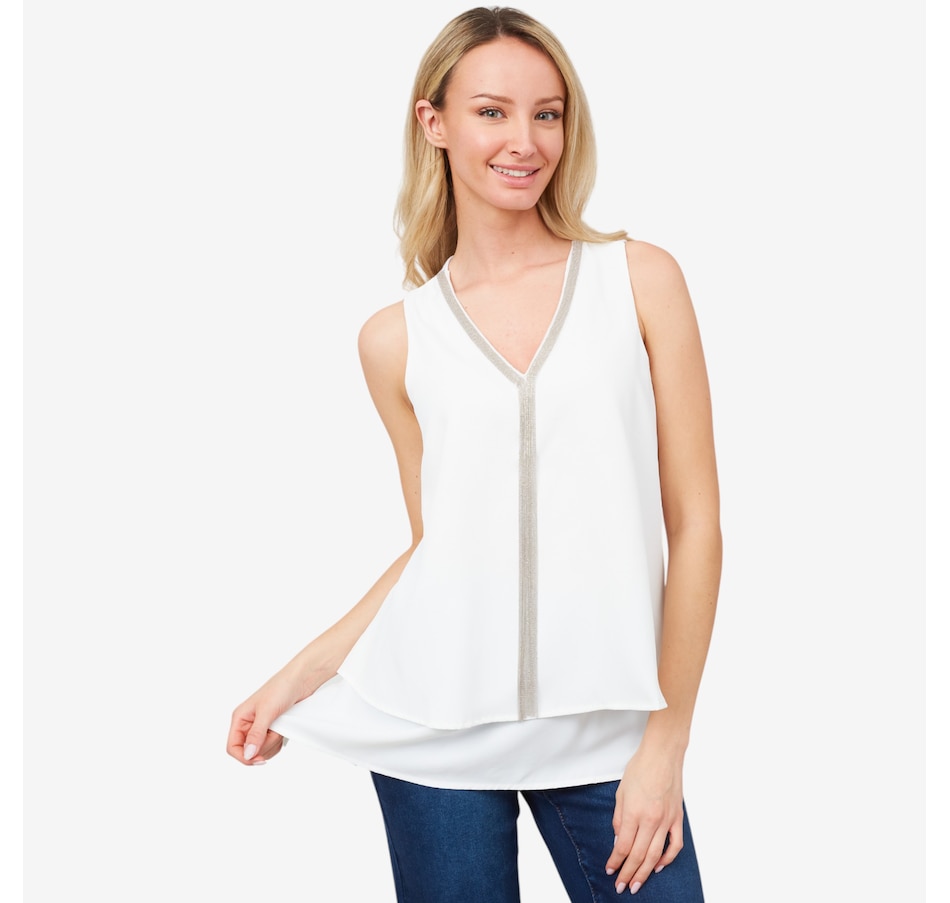 Image 206029_WHT.jpg, Product 206-029 / Price $24.33, Diane Gilman Micro Chain Embellished Easy Tank from DG2 by Diane Gilman on TSC.ca's Fashion department