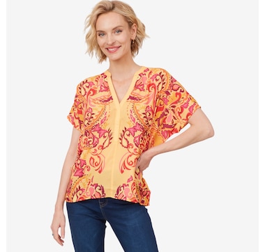 Diane Gilman Placement Print V-Neck Tunic Blouse