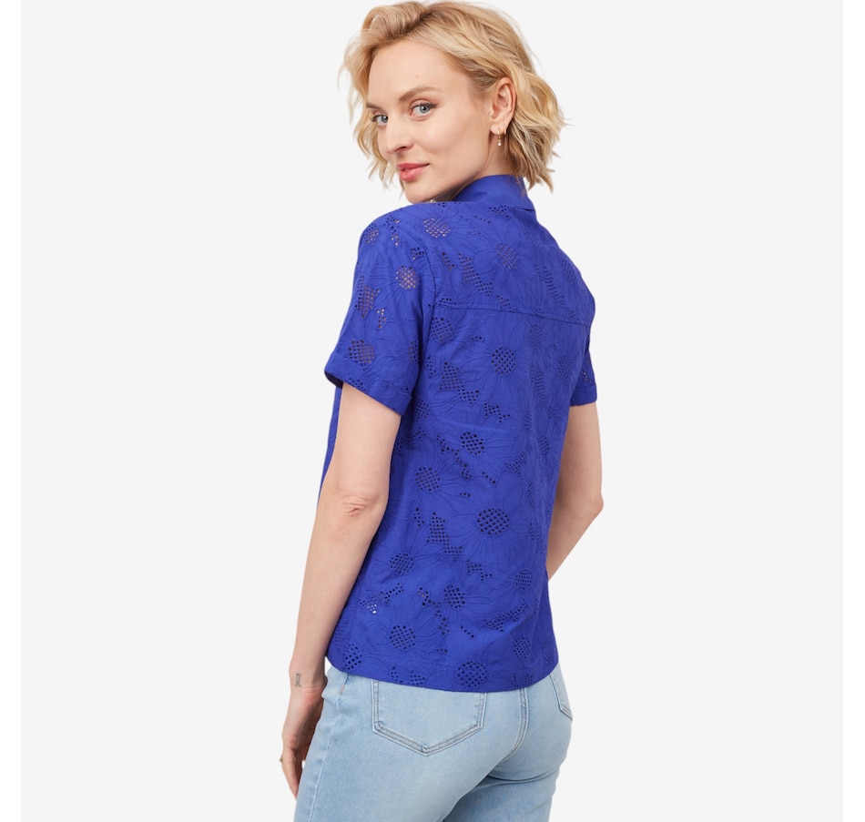 Image 206033_ALTMORE1.jpg, Product 206-033 / Price $39.33, Diane Gilman Short Sleeve Button Front Eyelet Top from DG2 by Diane Gilman on TSC.ca's Fashion department