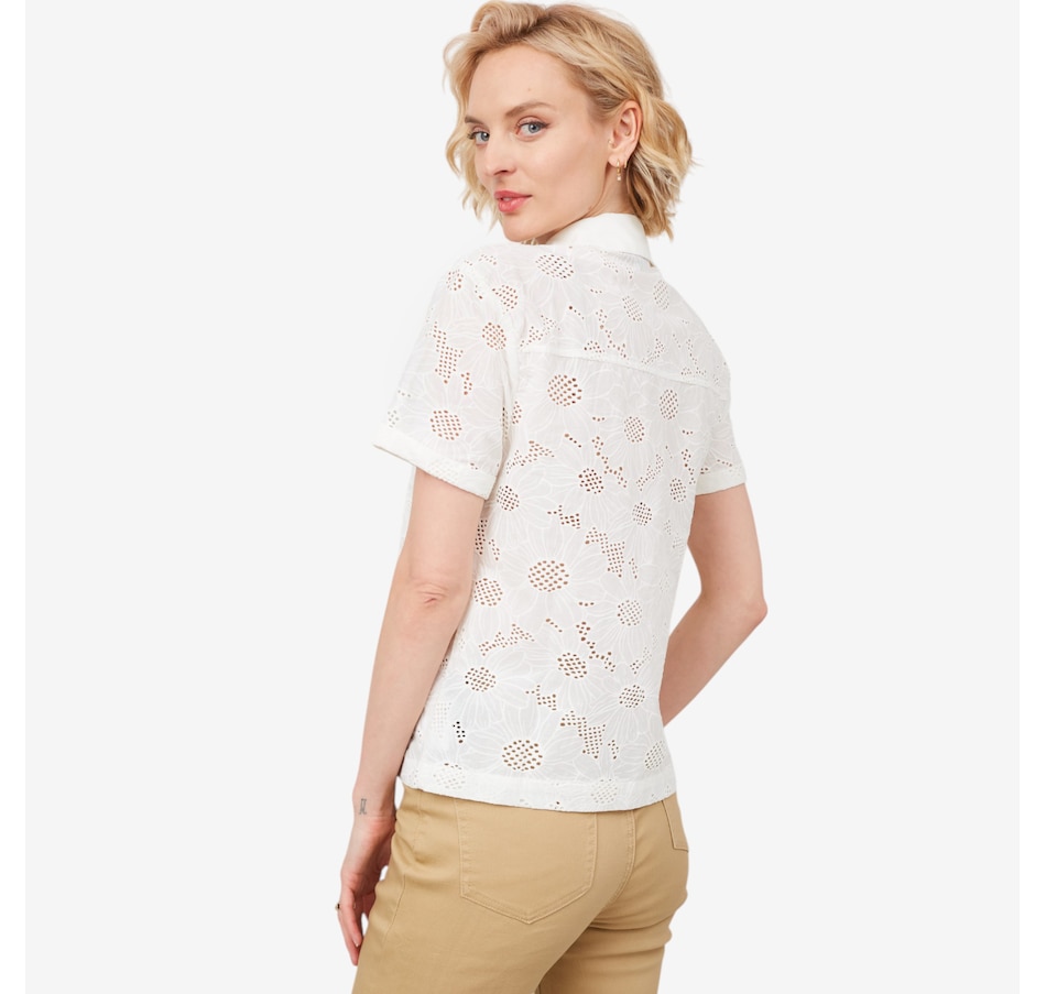 Image 206033_ALTMORE2.jpg, Product 206-033 / Price $39.33, Diane Gilman Short Sleeve Button Front Eyelet Top from DG2 by Diane Gilman on TSC.ca's Fashion department
