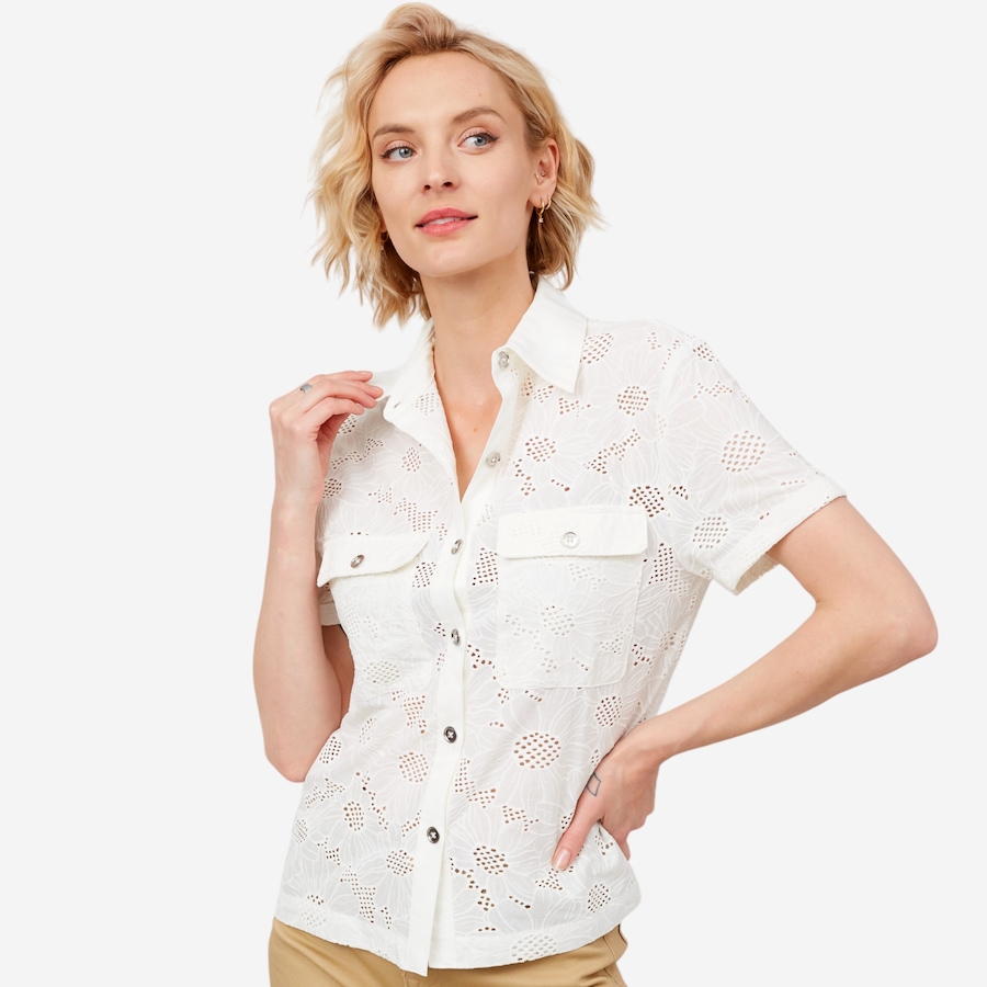 Image 206033_IVR.jpg, Product 206-033 / Price $39.33, Diane Gilman Short Sleeve Button Front Eyelet Top from DG2 by Diane Gilman on TSC.ca's Fashion department