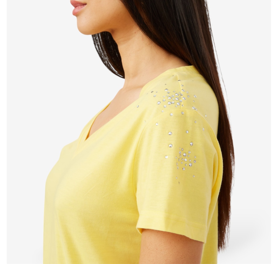 Image 206335_ALTMORE1.jpg, Product 206-335 / Price $34.33, Diane Gilman V-Neck Embellished Short Sleeve Tee from DG2 by Diane Gilman on TSC.ca's Fashion department