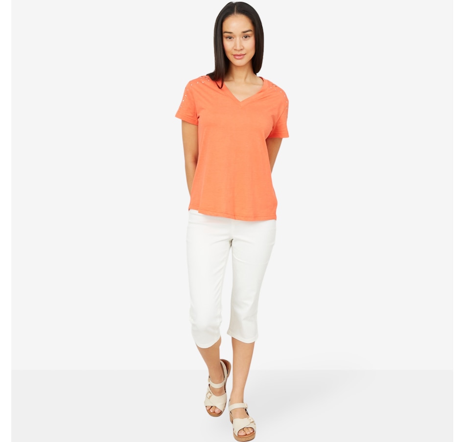 Image 206335_ALTMORE2.jpg, Product 206-335 / Price $34.33, Diane Gilman V-Neck Embellished Short Sleeve Tee from DG2 by Diane Gilman on TSC.ca's Fashion department