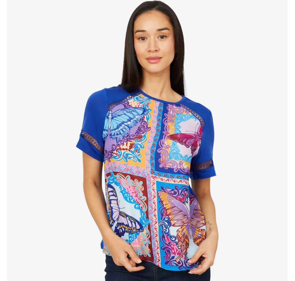 Image 206336_COB.jpg, Product 206-336 / Price $29.33, Diane Gilman Mixed Media Scarf Print Short Sleeve Top from DG2 by Diane Gilman on TSC.ca's Fashion department