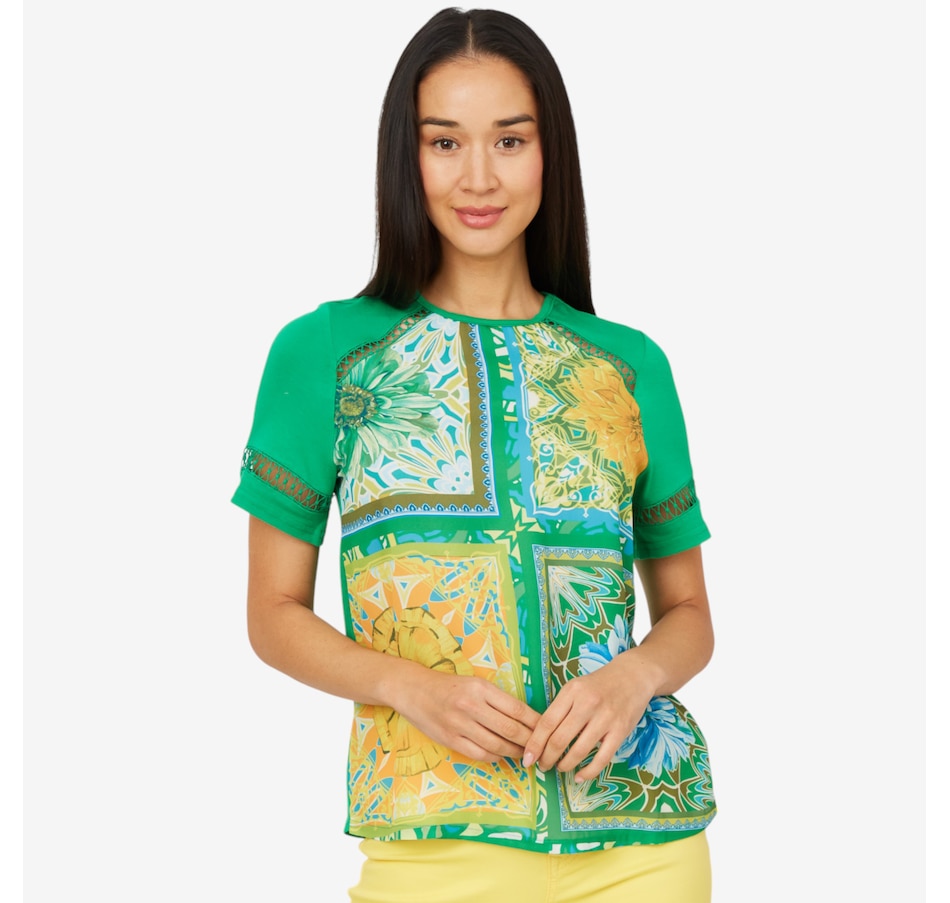 Image 206336_FER.jpg, Product 206-336 / Price $29.33, Diane Gilman Mixed Media Scarf Print Short Sleeve Top from DG2 by Diane Gilman on TSC.ca's Fashion department