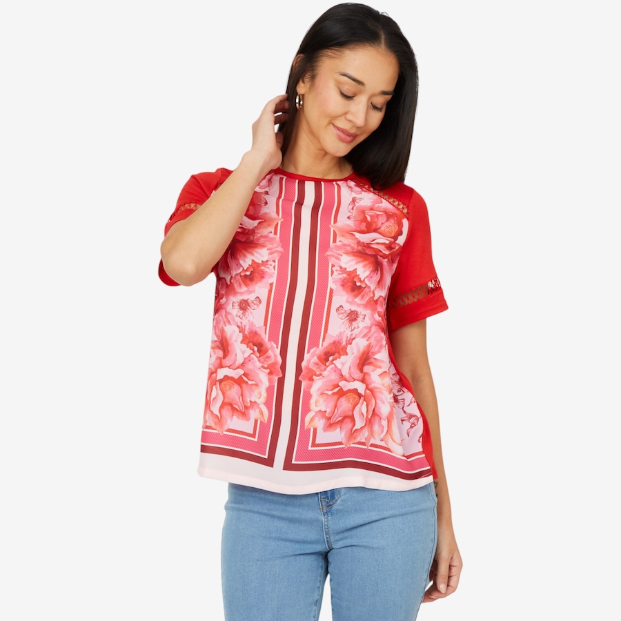 Image 206336_RED.jpg, Product 206-336 / Price $29.33, Diane Gilman Mixed Media Scarf Print Short Sleeve Top from DG2 by Diane Gilman on TSC.ca's Fashion department