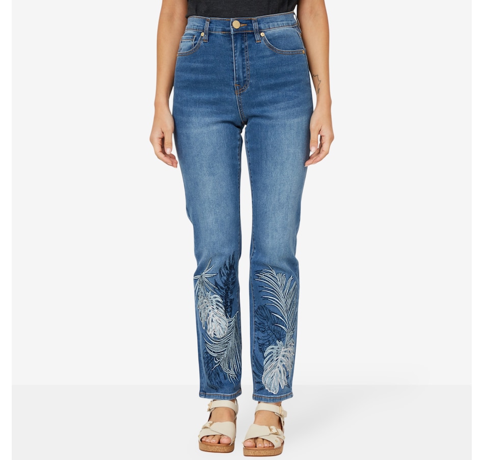 Diane Gilman New Classic Stretch Embroidered Straight Leg Jean