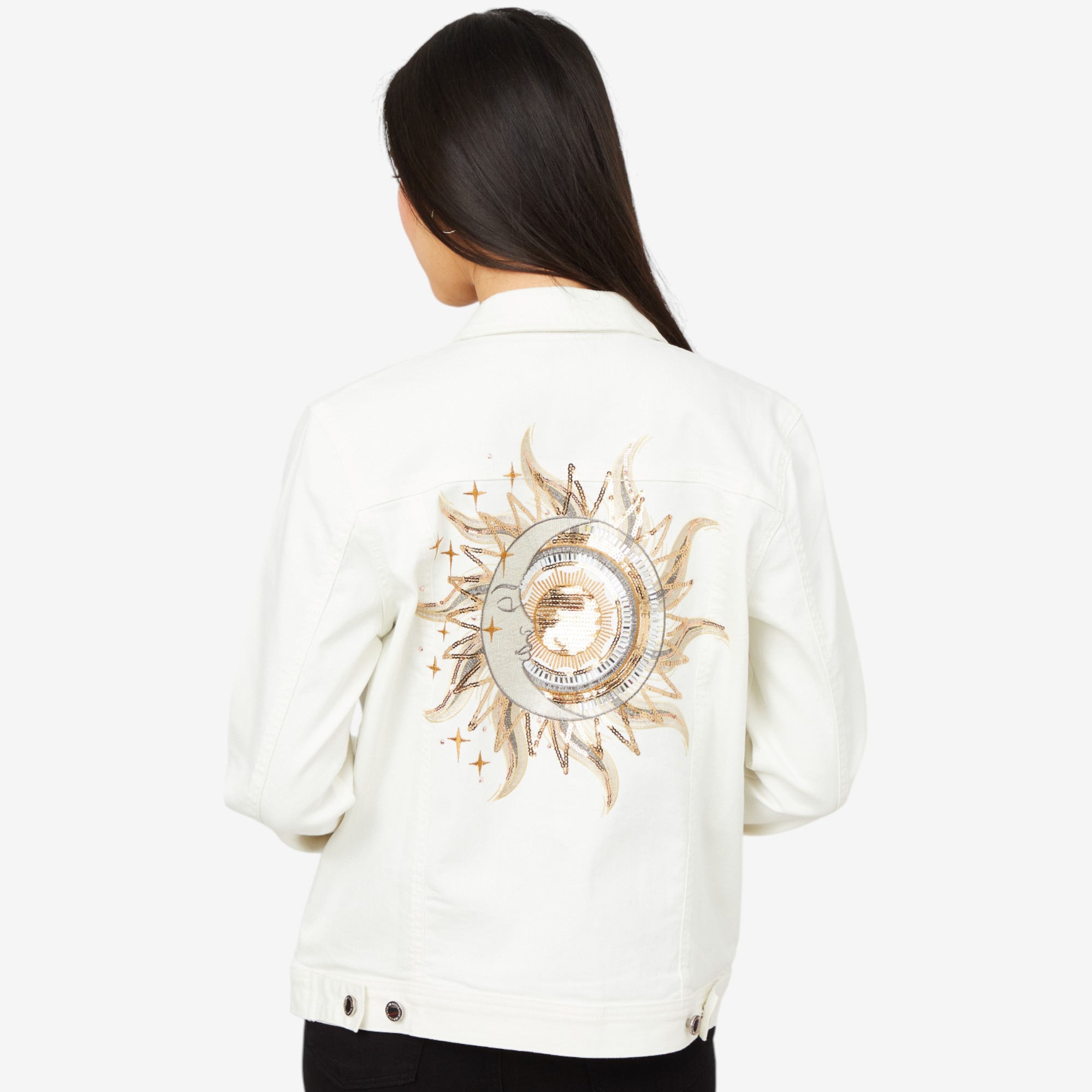 Diane Gilman New Classic Stretch Embellished Back Denim Jacket