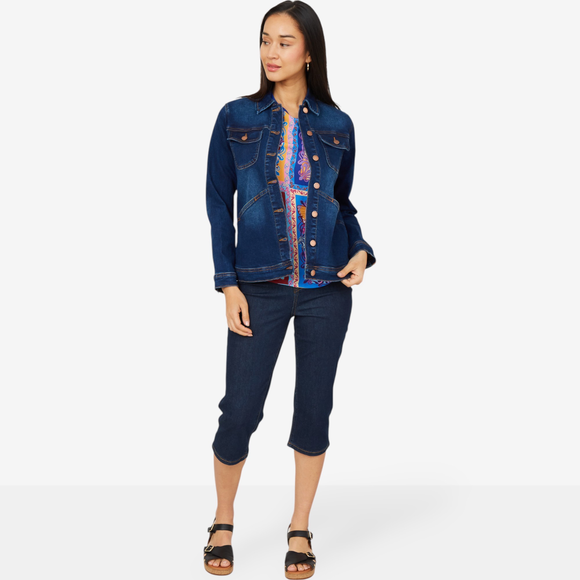 Diane Gilman New Classic Stretch Embellished Back Denim Jacket