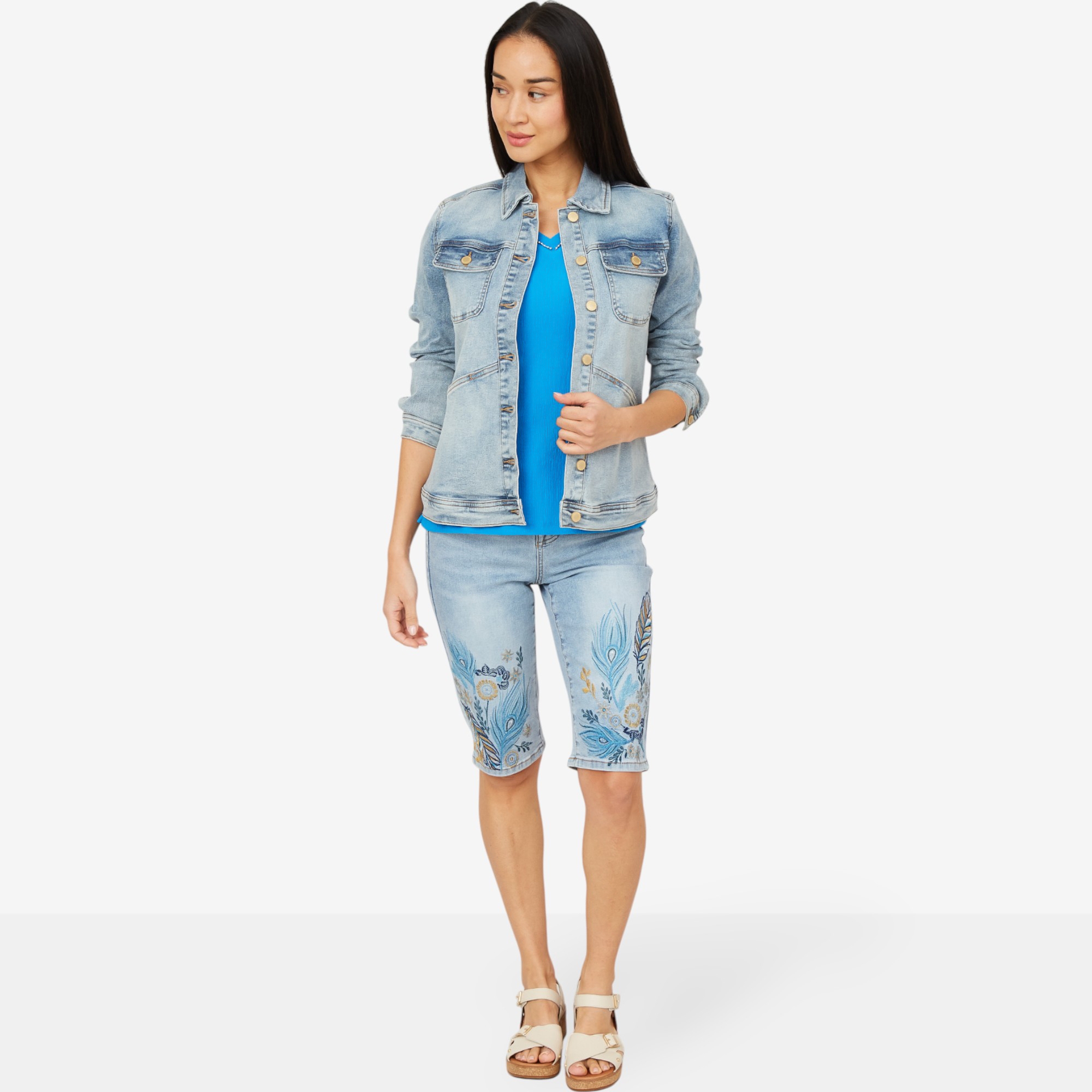 Diane Gilman New Classic Stretch Embellished Back Denim Jacket