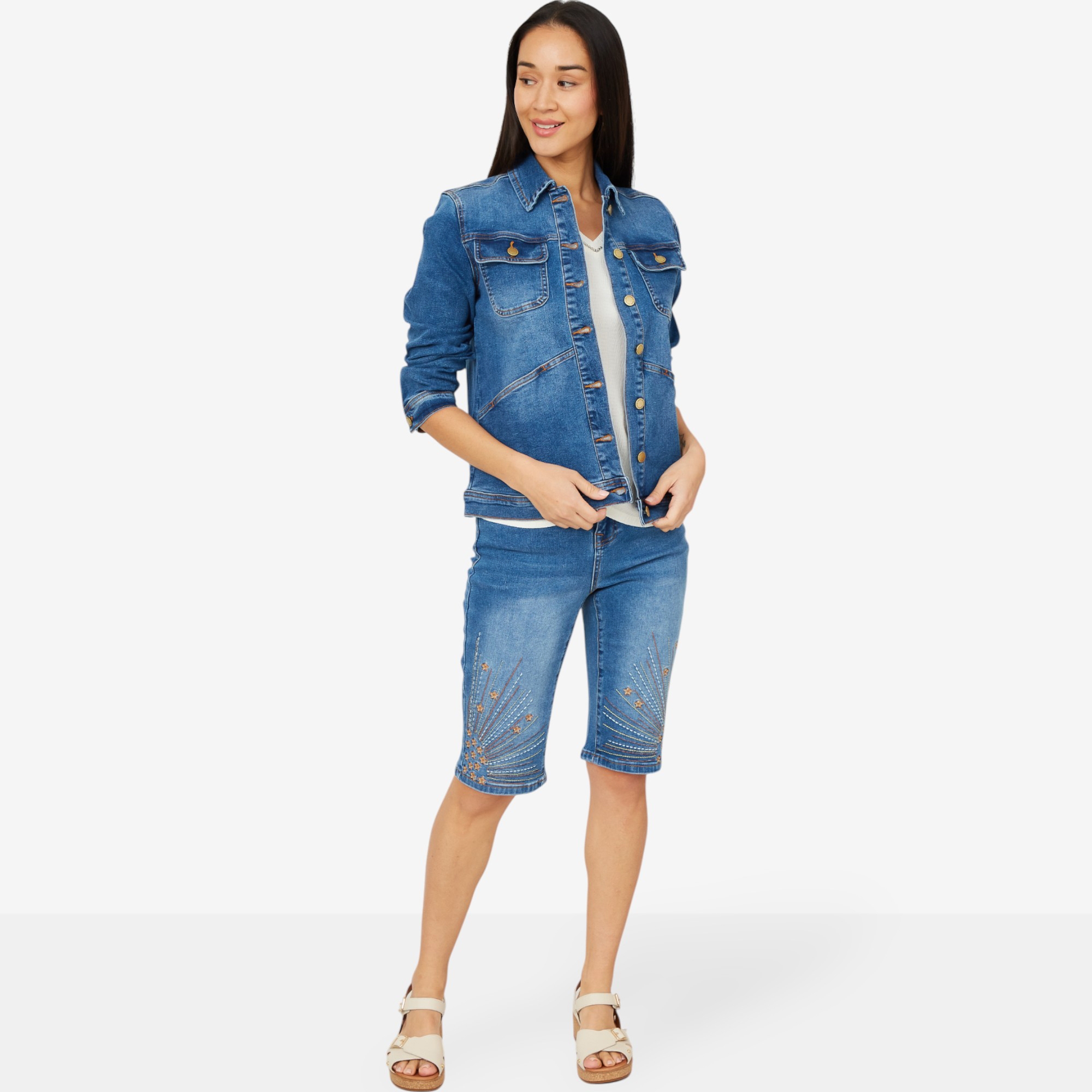 Diane Gilman New Classic Stretch Embellished Back Denim Jacket