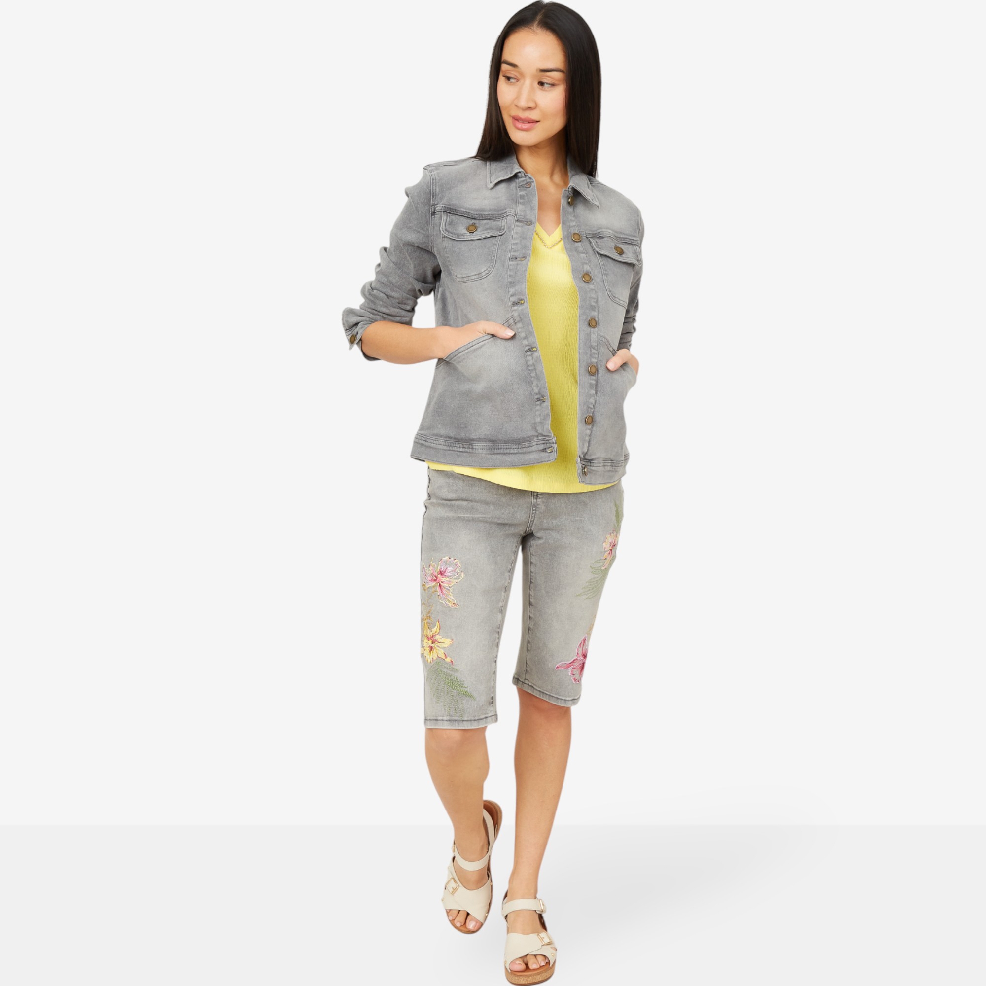 Diane Gilman New Classic Stretch Embellished Back Denim Jacket