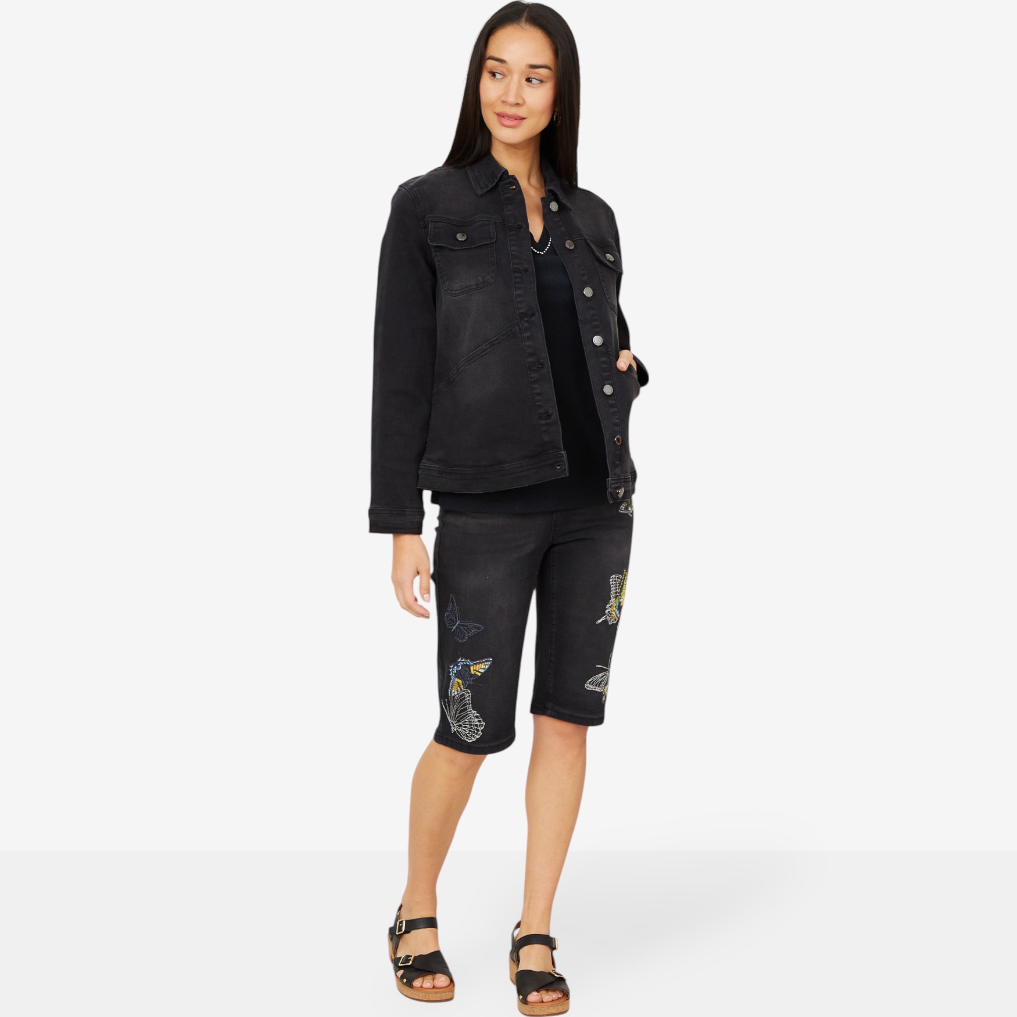 Diane Gilman New Classic Stretch Embellished Back Denim Jacket