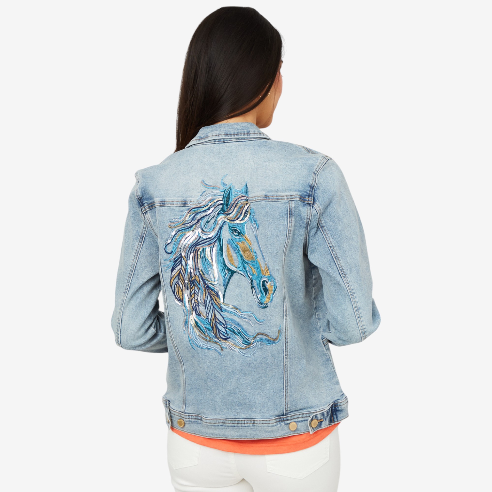 Diane Gilman New Classic Stretch Embellished Back Denim Jacket