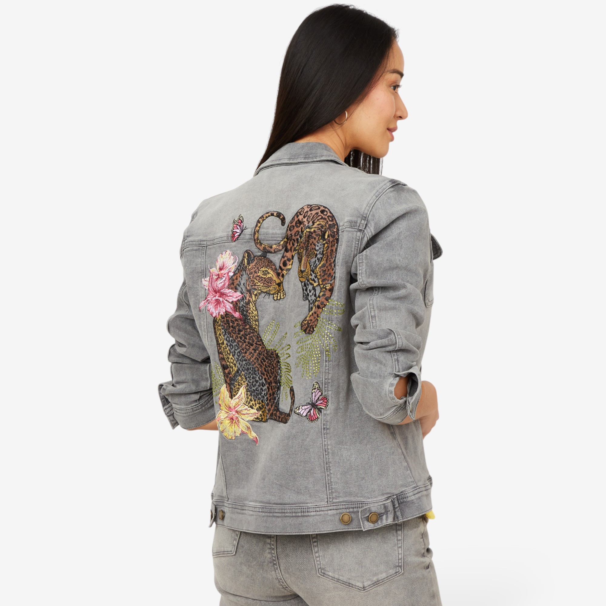 Diane Gilman New Classic Stretch Embellished Back Denim Jacket