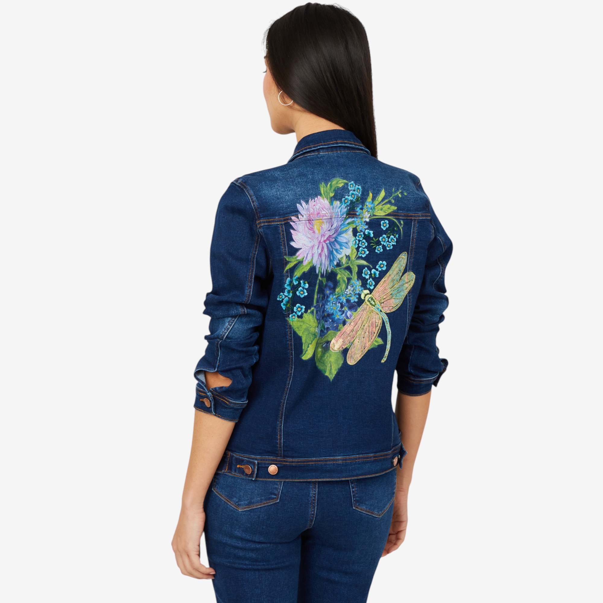 Diane Gilman New Classic Stretch Embellished Back Denim Jacket