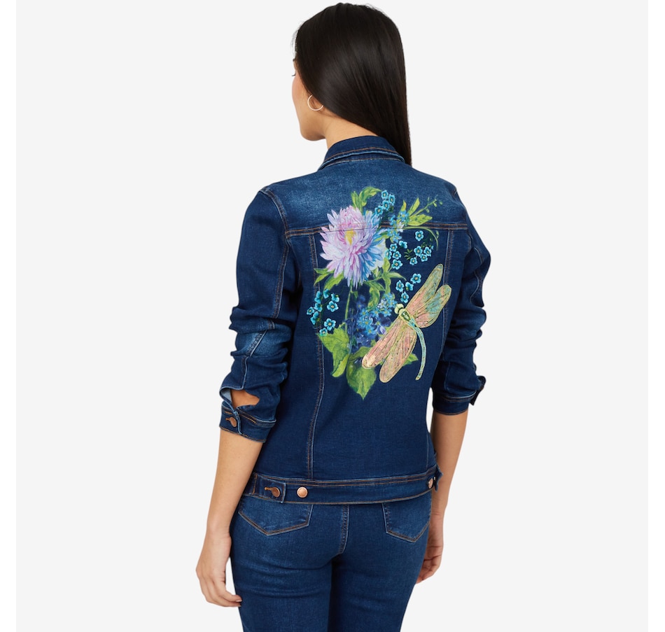 Diane Gilman New Classic Stretch Embellished Back Denim Jacket