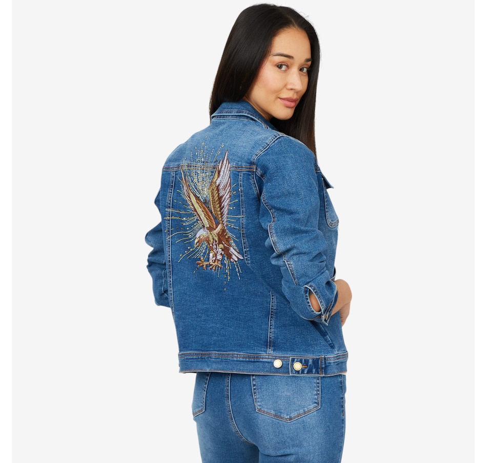 Image 206343_MDTNE.jpg, Product 206-343 / Price $74.33, Diane Gilman New Classic Stretch Embellished Back Denim Jacket from DG2 by Diane Gilman on TSC.ca's Fashion department