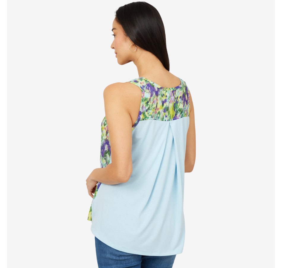 Image 206346_ALTMORE1.jpg, Product 206-346 / Price $24.33, Diane Gilman Mix Media Pleated Front High-Low Printed Tank from DG2 by Diane Gilman on TSC.ca's Fashion department