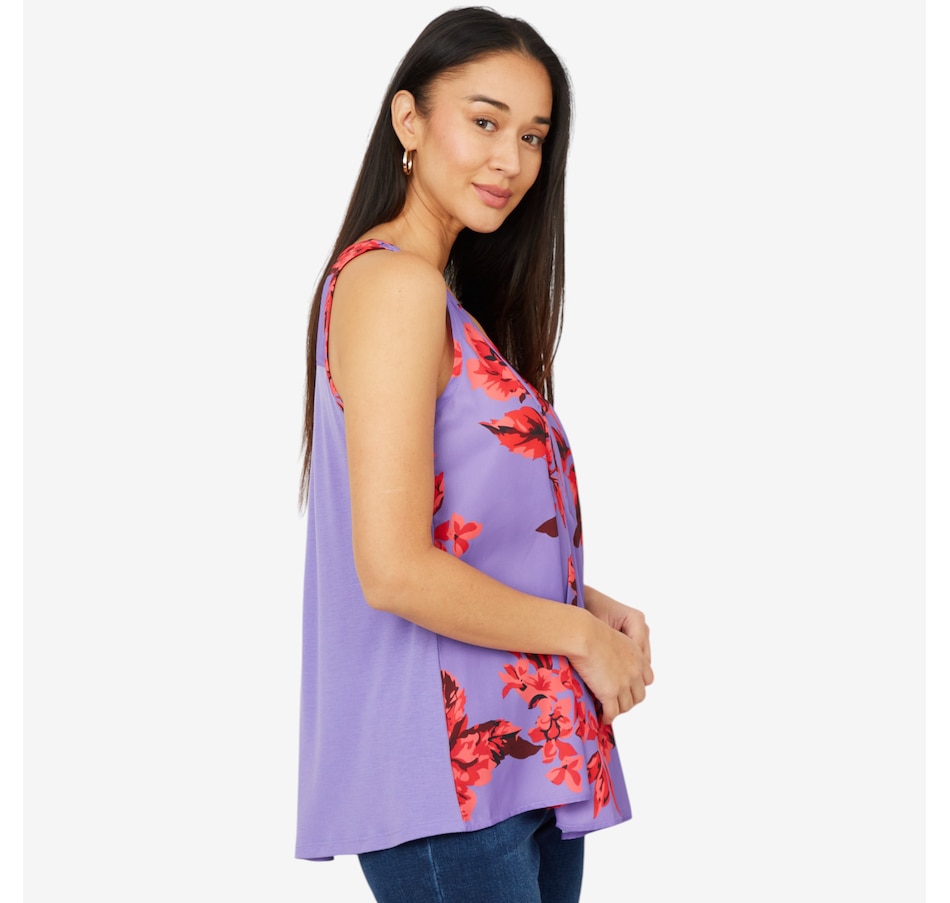 Image 206346_ALTMORE2.jpg, Product 206-346 / Price $24.33, Diane Gilman Mix Media Pleated Front High-Low Printed Tank from DG2 by Diane Gilman on TSC.ca's Fashion department