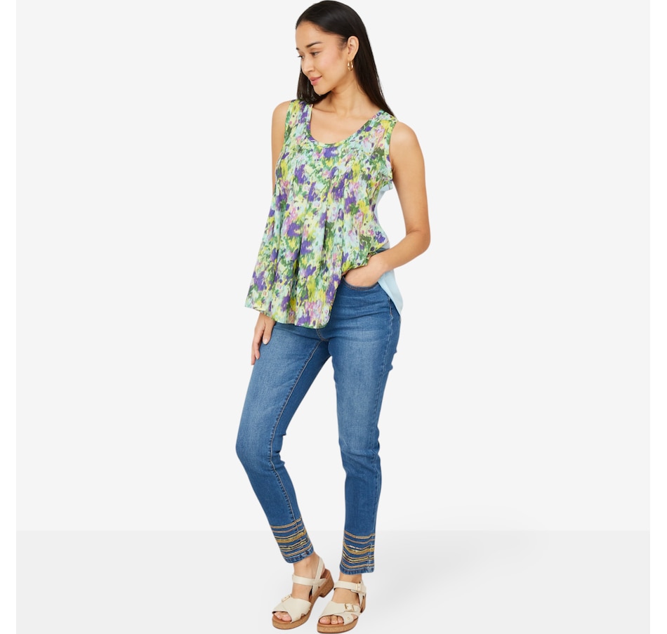 Image 206346_ALTMORE3.jpg, Product 206-346 / Price $24.33, Diane Gilman Mix Media Pleated Front High-Low Printed Tank from DG2 by Diane Gilman on TSC.ca's Fashion department