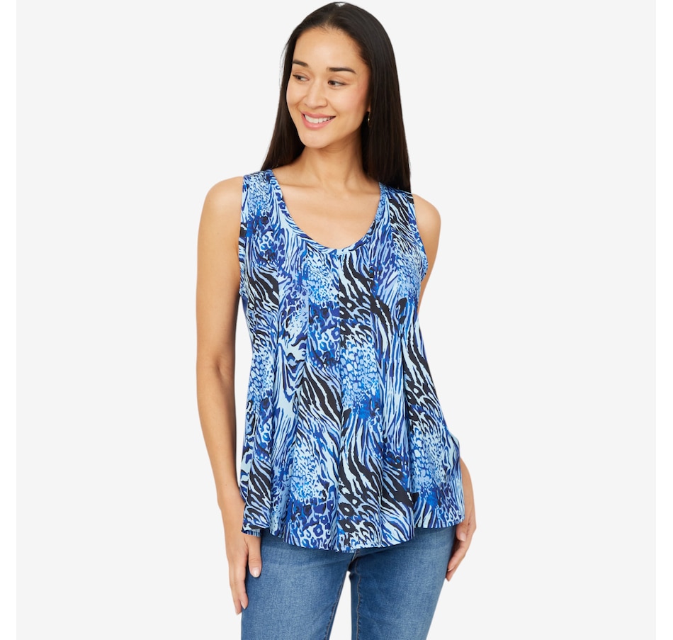 Image 206346_CHA.jpg, Product 206-346 / Price $24.33, Diane Gilman Mix Media Pleated Front High-Low Printed Tank from DG2 by Diane Gilman on TSC.ca's Fashion department