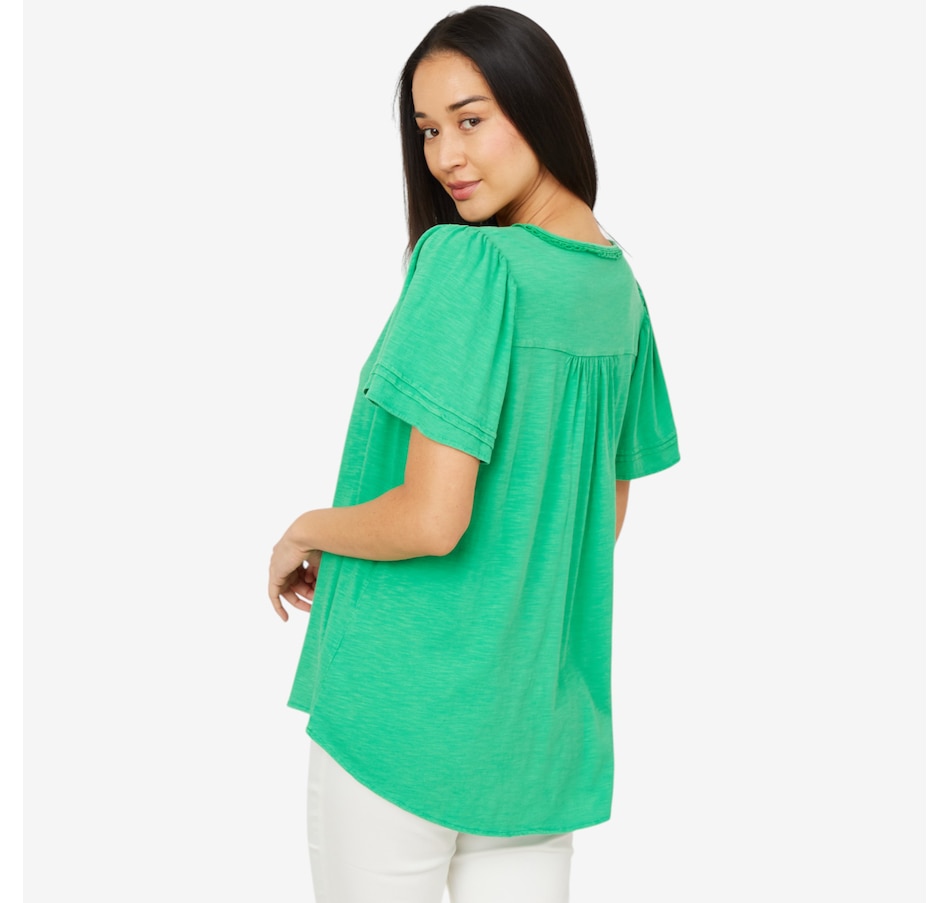 Image 206348_ALTMORE1.jpg, Product 206-348 / Price $29.33, Diane Gilman Garment Dyed Top with Ruched Trim and Flutter Sleeves from DG2 by Diane Gilman on TSC.ca's Fashion department