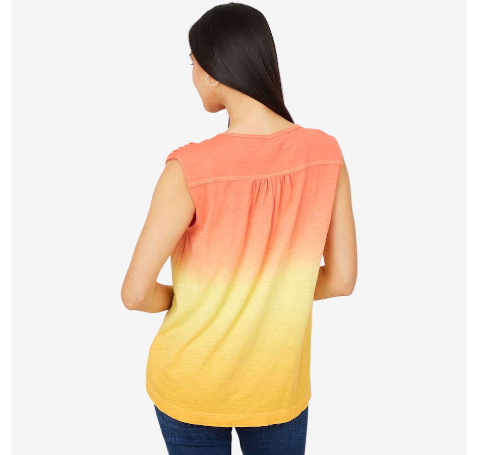 Image 206349_ALTMORE1.jpg, Product 206-349 / Price $29.33, Diane Gilman Ombre Dyed V-Neck Top with Shirred Yoke from DG2 by Diane Gilman on TSC.ca's Fashion department