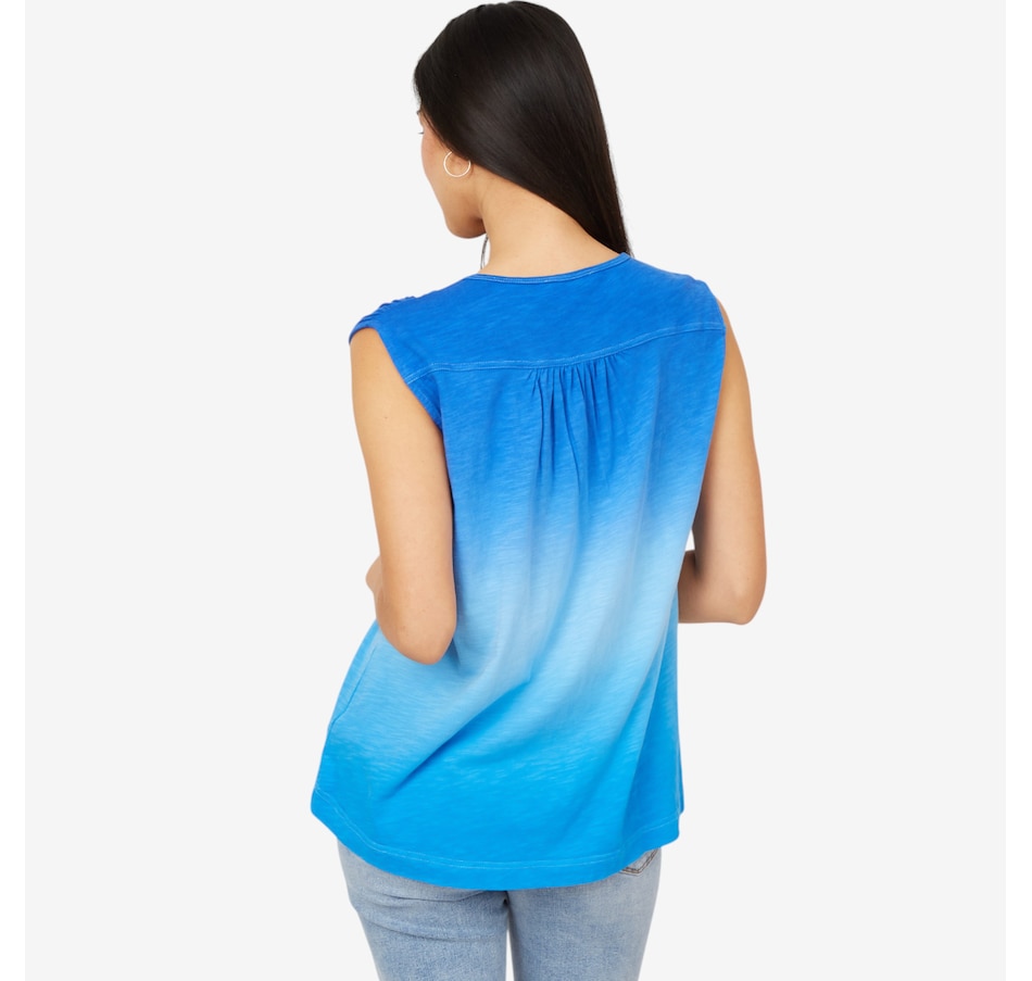 Image 206349_ALTMORE2.jpg, Product 206-349 / Price $29.33, Diane Gilman Ombre Dyed V-Neck Top with Shirred Yoke from DG2 by Diane Gilman on TSC.ca's Fashion department