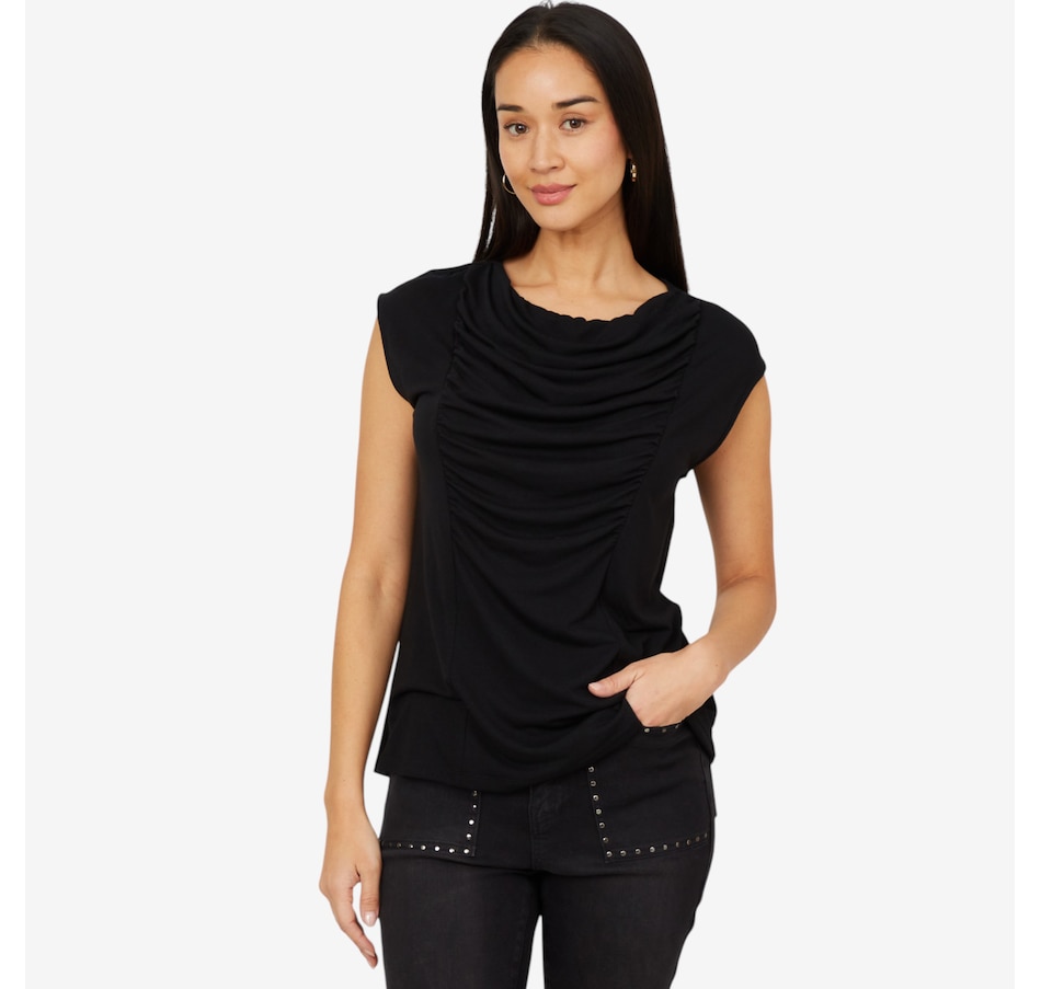 Image 206350_BLK.jpg, Product 206-350 / Price $29.33, Diane Gilman Cowl Neck Top with Ruched Front Panel from DG2 by Diane Gilman on TSC.ca's Fashion department