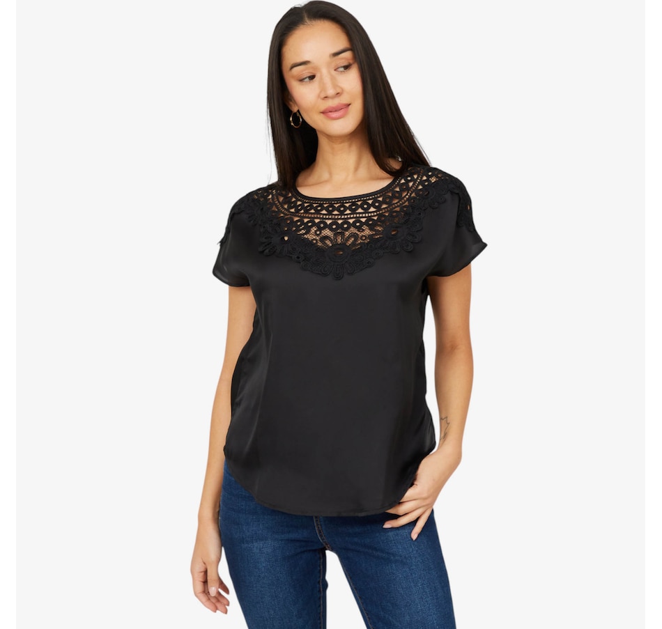 Image 206353_BLK.jpg, Product 206-353 / Price $27.33, Diane Gilman Crochet Lace Yoke Dolman Top from DG2 by Diane Gilman on TSC.ca's Fashion department