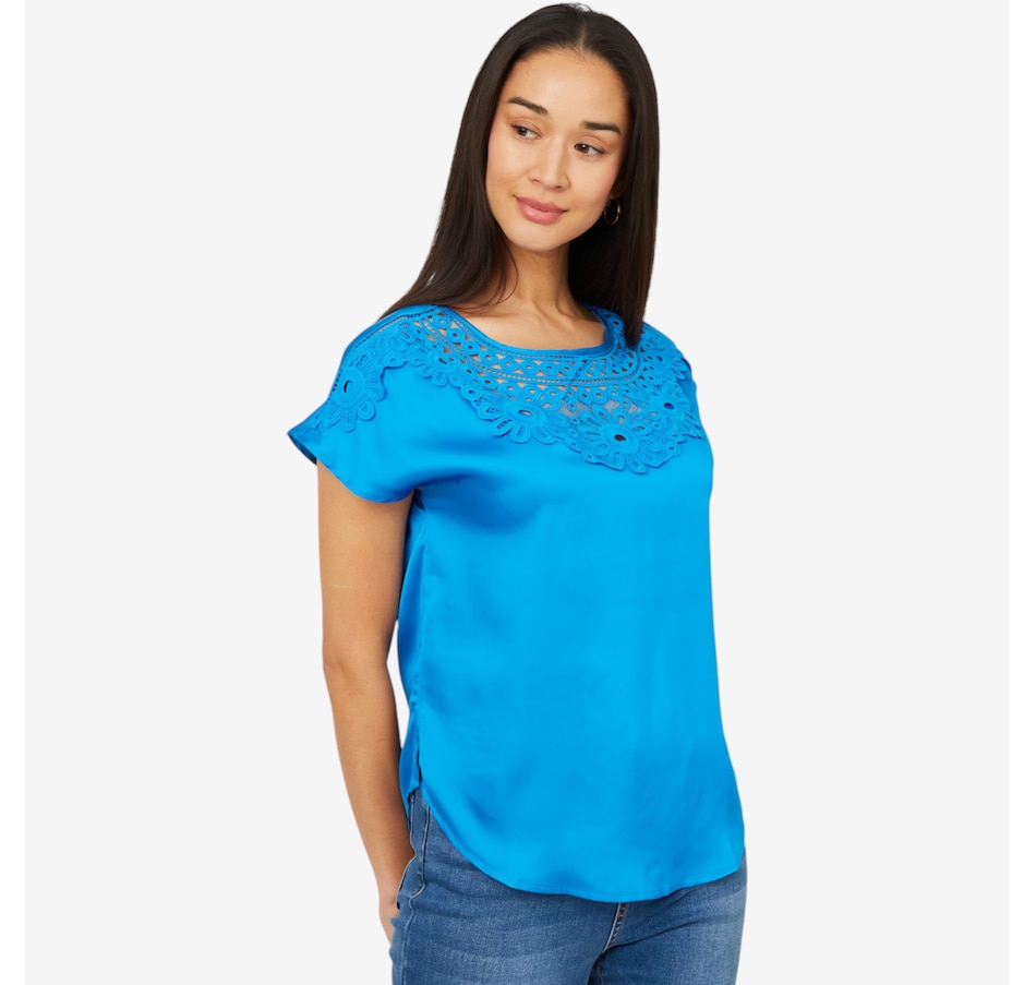 Image 206353_TEBE.jpg, Product 206-353 / Price $27.33, Diane Gilman Crochet Lace Yoke Dolman Top from DG2 by Diane Gilman on TSC.ca's Fashion department